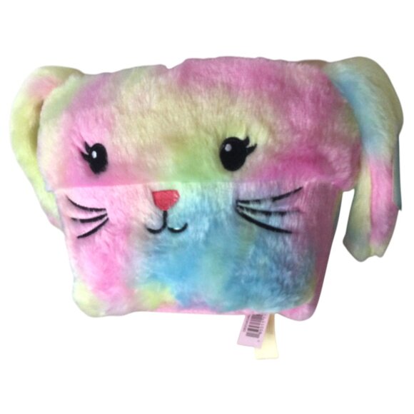 Easter Multicolor Plush Fluffy Rainbow Bunny Face Basket with Ears and Whiskers - Picture 1 of 9
